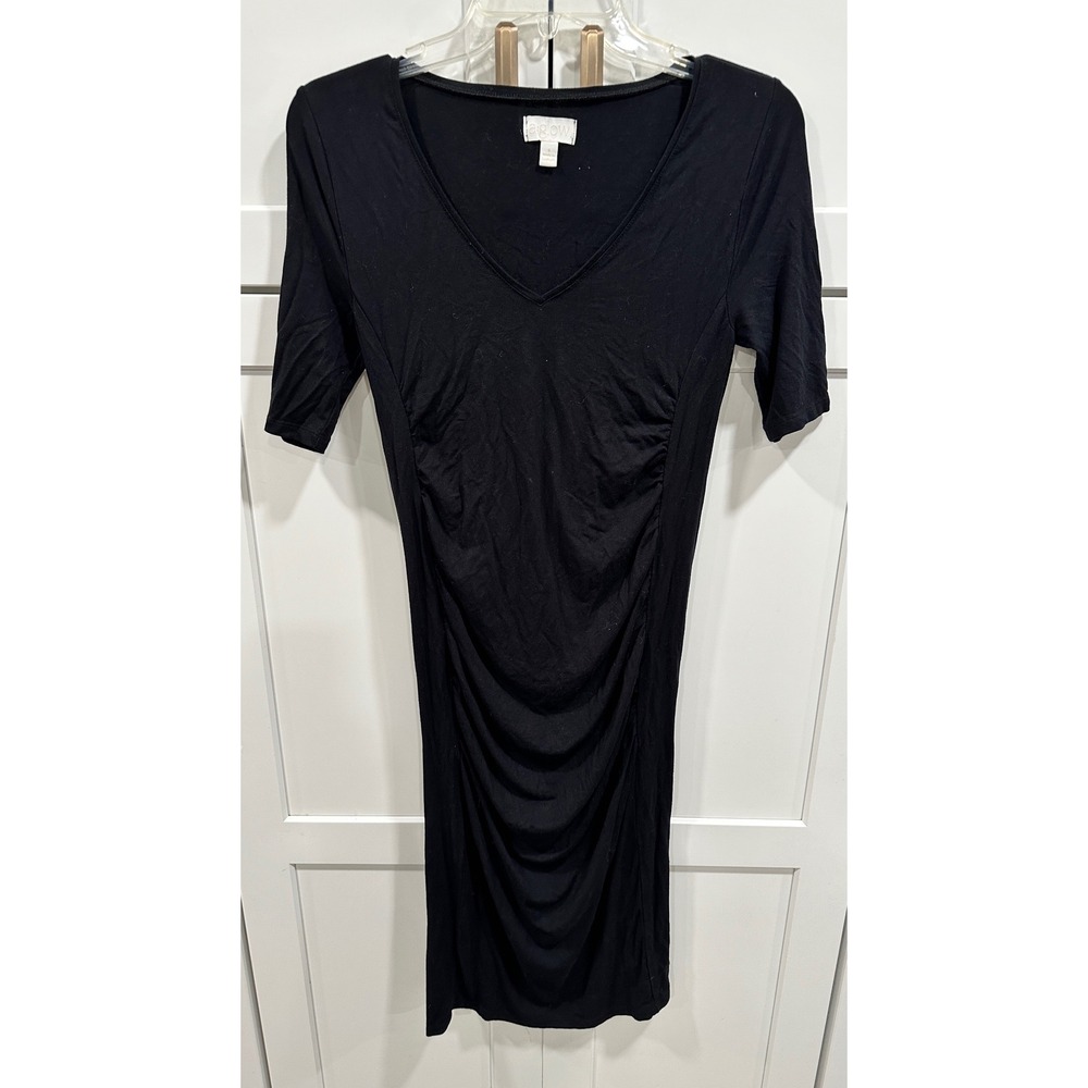 a glow maternity black ruched v neck short sleeve midi dress womens size s